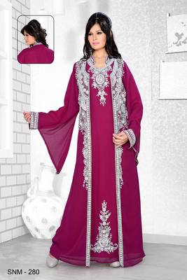 Purple Embroidered Faux Georgette Kaftan 1