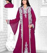 Purple Embroidered Faux Georgette Kaftan