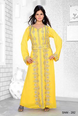 Yellow Embroidered Faux Georgette Kaftan 1