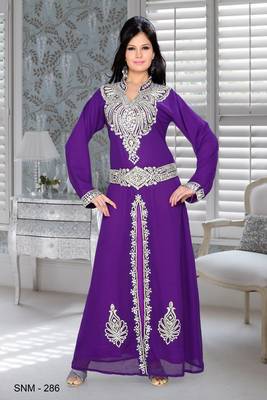 Purple Embroidered Faux Georgette Kaftan 1