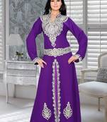 Purple Embroidered Faux Georgette Kaftan