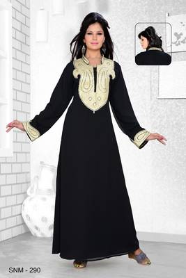 Black Embroidered Faux Georgette Kaftan 1