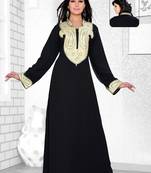 Black Embroidered Faux Georgette Kaftan