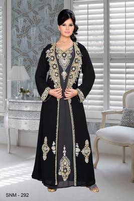 Black And Grey Embroidered Faux Georgette Kaftan 1