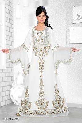 Off White Embroidered Faux Georgette Kaftan 1
