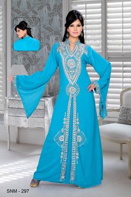 Sky Blue Embroidered Faux Georgette Kaftan 1