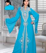 Sky Blue Embroidered Faux Georgette Kaftan