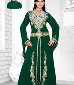 Bottle Green Embroidered Faux Georgette Kaftan