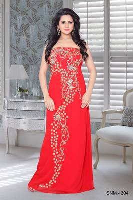Red Faux Georgette Embroidered Fustan 1