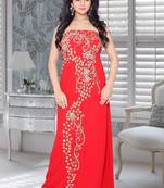 Red Faux Georgette Embroidered Fustan