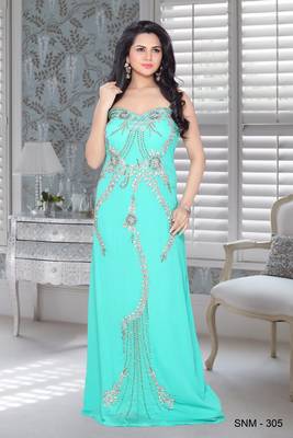 Sky Blue Faux Georgette Embroidered Fustan 1