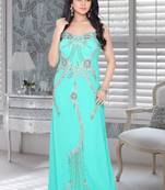 Sky Blue Faux Georgette Embroidered Fustan