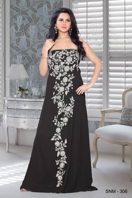 Black Faux Georgette Embroidered Fustan 1