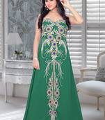 Bottle Green Faux Georgette Embroidered Fustan