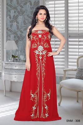Red Faux Georgette Embroidered Fustan 1