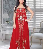 Red Faux Georgette Embroidered Fustan