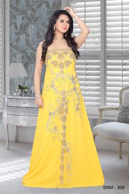 Yellow Faux Georgette Embroidered Fustan 1