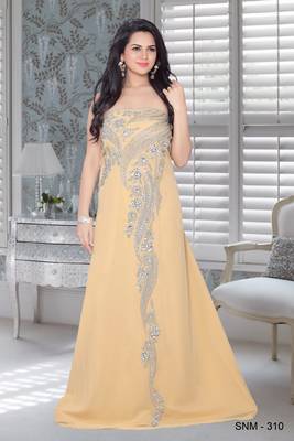 Beige Faux Georgette Embroidered Fustan 1