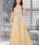 Beige Faux Georgette Embroidered Fustan