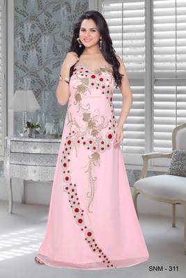 Baby Pink Faux Georgette Embroidered Fustan 1