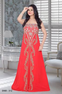 Red Faux Georgette Embroidered Fustan 1
