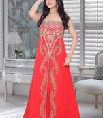 Red Faux Georgette Embroidered Fustan