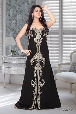 Black Faux Georgette Embroidered Fustan 1