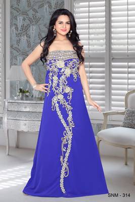 Royal Blue Faux Georgette Embroidered Fustan 1