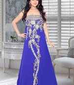 Royal Blue Faux Georgette Embroidered Fustan