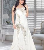 Off White Faux Georgette Embroidered Fustan