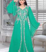 Sea Green Faux Georgette Embroidered Kaftans