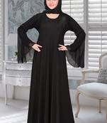 Black Lycra Embroidered Abaya With Hijab