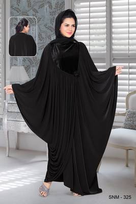 Black Lycra Embroidered Abaya With Hijab 1