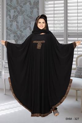 Black Lycra Embroidered Abaya With Hijab 1