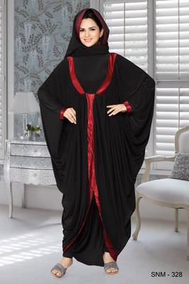Black Lycra Embroidered Abaya With Hijab 1