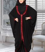Black Lycra Embroidered Abaya With Hijab