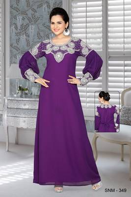Purple Faux Georgette Embroidered Kaftans 1