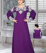 Purple Faux Georgette Embroidered Kaftans