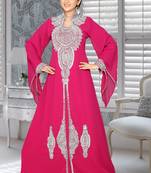 Fuchsia Pink Faux Georgette Embroidered Kaftans