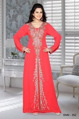 Coral Faux Georgette Embroidered Kaftans 1