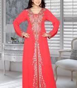 Coral Faux Georgette Embroidered Kaftans