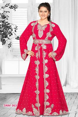 Red Faux Georgette Embroidered Kaftans 1
