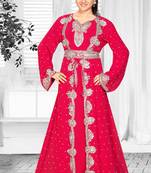 Red Faux Georgette Embroidered Kaftans