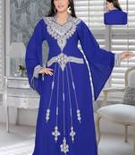 Royal Blue Faux Georgette Embroidered Kaftans