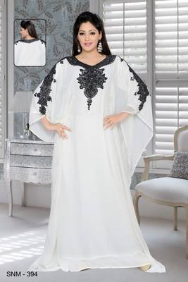 Off White Faux Georgette Embroidered Farasha 1