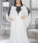 Off White Faux Georgette Embroidered Farasha