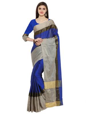 multicolor plain silk blend saree with blouse 1