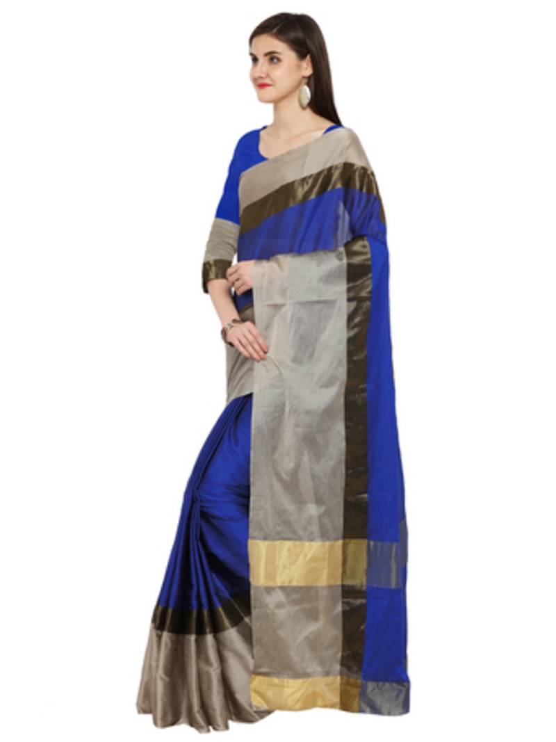 multicolor plain silk blend saree with blouse