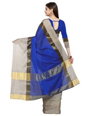 multicolor plain silk blend saree with blouse 3