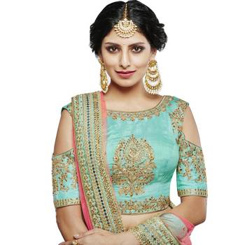 Sky blue embroidered net unstitched lehenga with dupatta 2